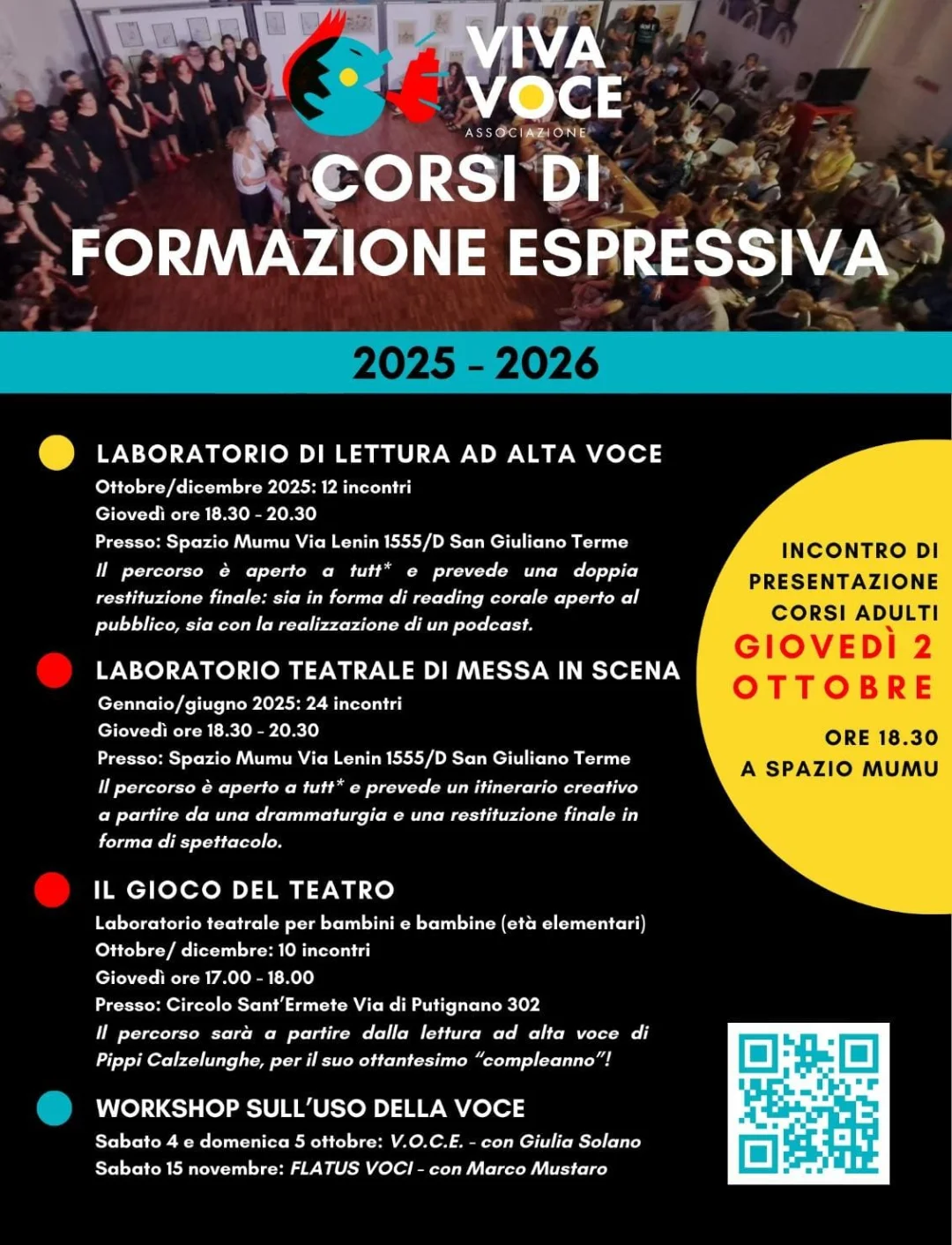 Locandina dei corsi di formazione espressiva VivaVoce 2025-2026