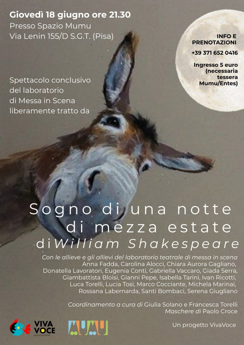 Locandina di Sogno di una notte di mezza estate, saggio del laboratorio di messa in scena, Spazio Mumu, 18 giugno 2026